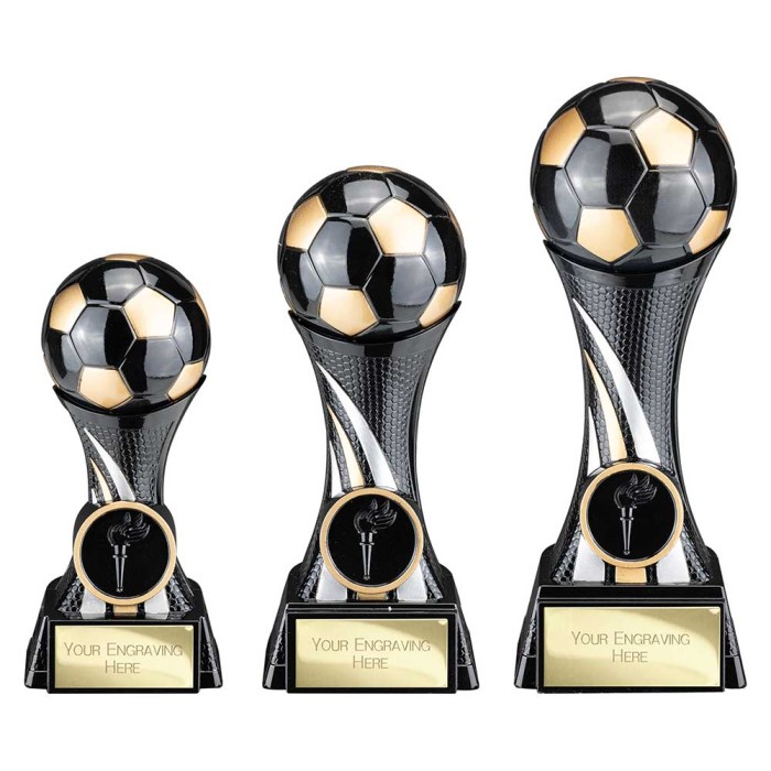 ATTACK STRIKE BLACK FOOTBALL RESIN TROPHY - 3 SIZES 13CM - 18CM